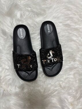 Women's Black Sequin Slide Sandals